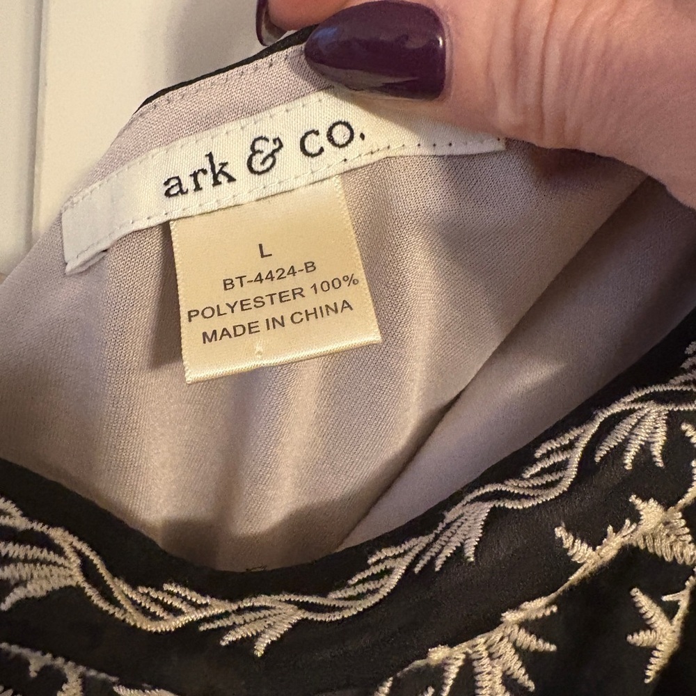 Ark & Co Black and Cream Embroidered one shouldered blouse - Picture 2 of 4
